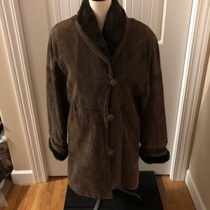 Hunt Club pant length suede leather coat in brown